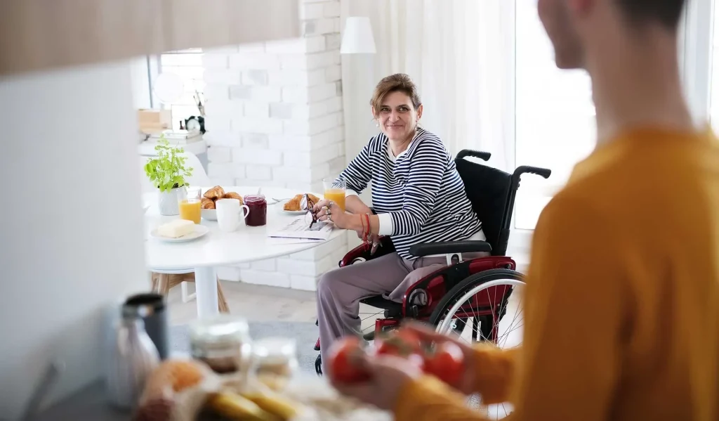 disable woman smiling on wheelchair